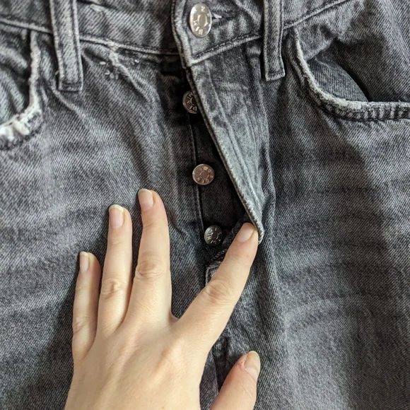 ZARA Dark Grey Boyfriend Fit Raw Hems High Rise Casual Button Fly Jeans Size 24 - Picture 5 of 12